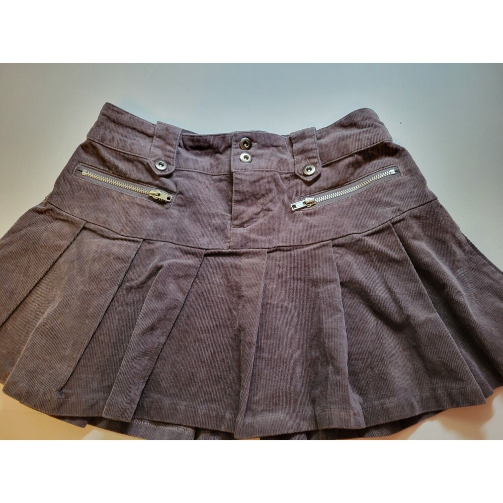 Social Collision Y2K Grey Corduroy Low Rise Pleated Mini Skirt - Size S